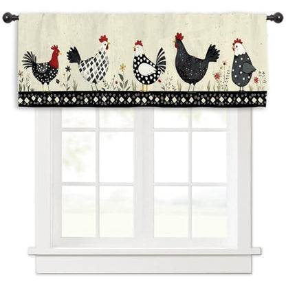 Miyotaa Rooster Chiken Kitchen Curtain Valance 54W x 18H Rod Pocket Farmhouse Rustic Rural Farm Country Window Treatment for Living Room Bedroom Bathroom - color: Cute Farm Rooster, size: 54"W x 18"L (Pack of 1)