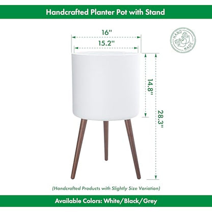 D'vine Dev 16 Inch Planter Pot with Wood Stand, White, 88-O-E-1 - color: Matte White, size: XX-Large