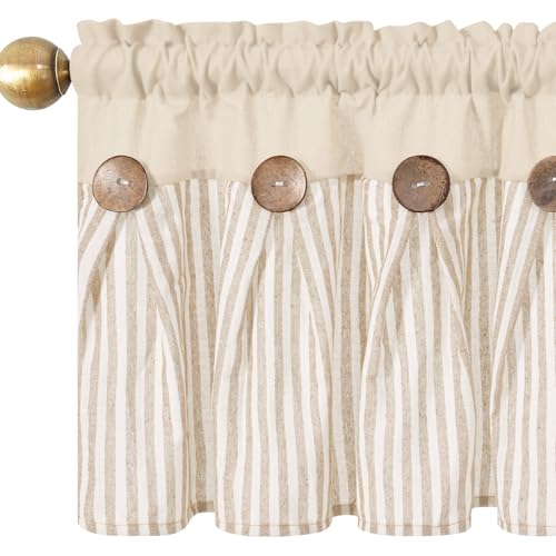 ASPMIZ Farmhouse Valances for Windows, Beige+Khaki, 52x18 Inches, 1 Panel - color: Khaki&khaki, size: 52"W x 18"L (Pack of 1)