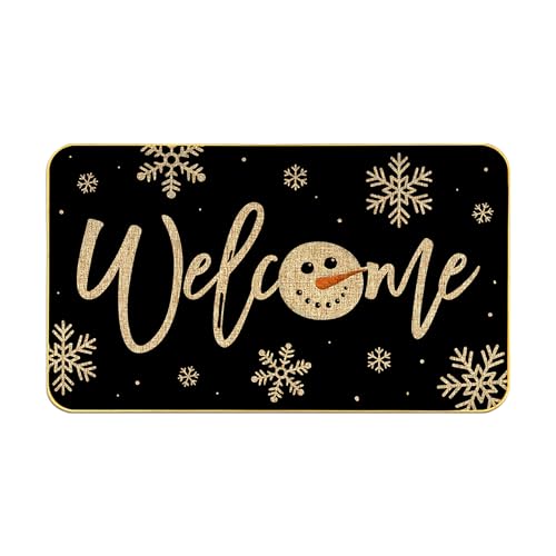 Snowman Welcome Mat, Christmas Doormat, White Snowflake Door Mat, Winter Holiday Door Mats, Christmas Decor Low-Profile Floor Mat for Home Entryway Patio Yard Decor, 17x29 Inch, Black - color: Black Welcome Snowman