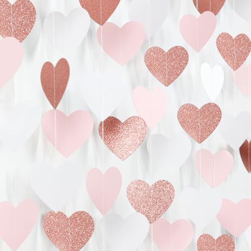 Pink-White Rose-Gold Valentines Party-Decorations Heart-Garland - 52ft Galentines Women Streamers Banner,Romantic Special Night Wedding Bachelorette Bridal Shower Birthday Backdrop Decor Burgleda - color: Pink White Rose Gold