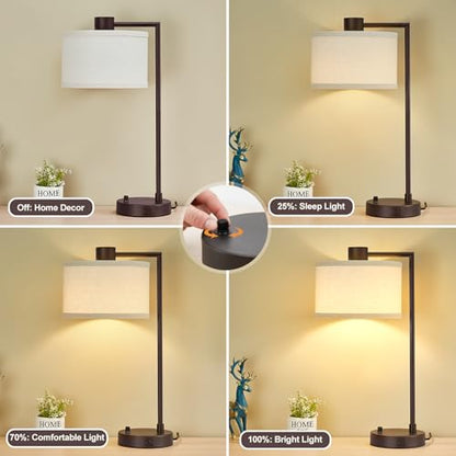 Luvkczc Table Lamp Set of 2, Dimmable Bedside Lamp for Night Stand, USB A+C - color: Red Brown
