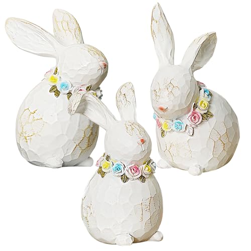 Lulu Home 3 Packs Easter Tabletop Ornaments, Resin White Bunnies