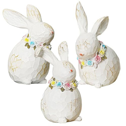 Lulu Home 3 Packs Easter Tabletop Ornaments, Resin White Bunnies