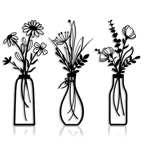 Embewhis Wall Decor Metal Flowers 3pcs, Rustic Farmhouse Flower Sculptures, 13.7" Wall Art Decor, Drill-Free Install Option for Living Room, Kitchen, Bedroom & Bathroom - size: K