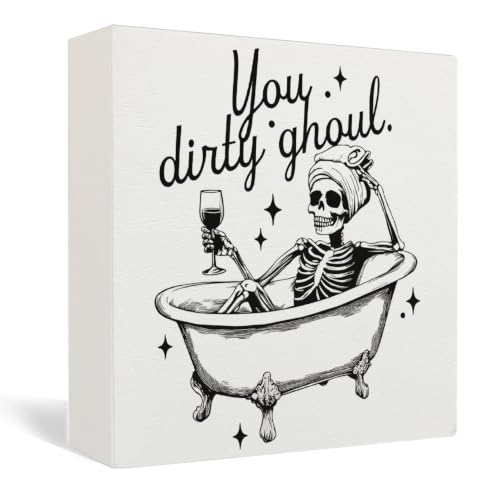 Funny Halloween Skeleton Bathroom Wooden Box Sign Desk Decor - color: Funny Halloween