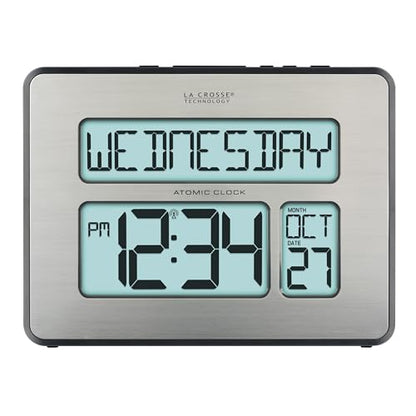 La Crosse Technology 513-1419BLv4-INT Backlight Atomic Full Calendar Clock with Extra Large Digits - size: 9.84"L x 1.14"W x 7.48"H