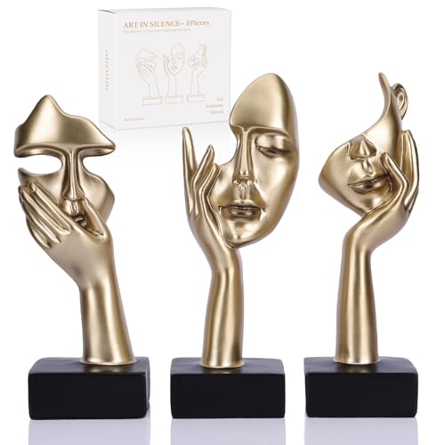 3 Pcs Thinker Large Statue Set - Black Glod Art Abstract Home Accent Figurines for Living Room, Bedroom, Shelves, Office Desktop, Coffee Table Decor, Gift for Women (3 Pcs Black Glod, 9") - color: 3 Pcs Gold, size: 9"