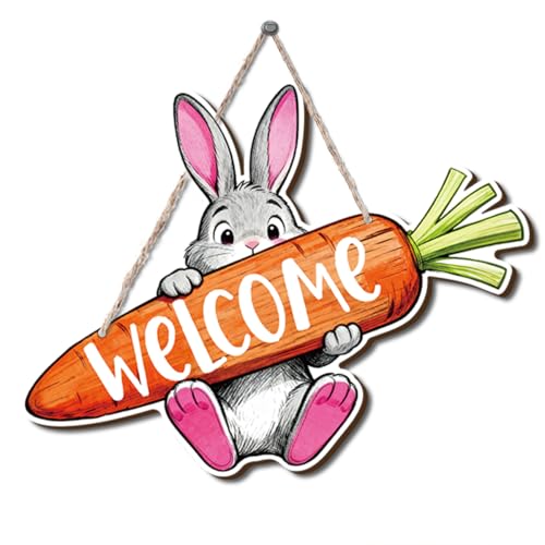 Farmhouse Decor Rustic Welcome Sign, Bunny Welcome Carrot Sign, Easter Bunny Decorations, Watercolor Farm Animal Wall Art Painting Style, Cute Spring Door Sign for Porch or Entryway, 11.8x9 Inches - color: Farm 14