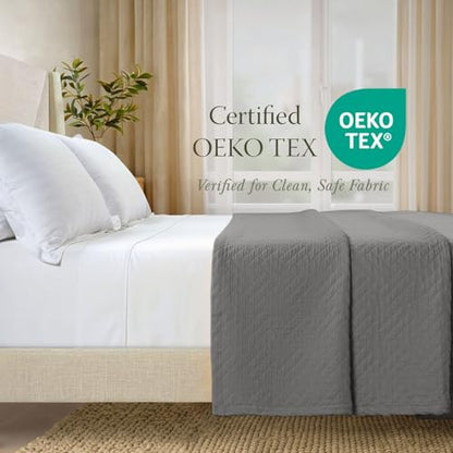 Threadmill Cotton Queen Coverlet Blanket, Criss Cross Jacquard, Dark Grey - color: Classic Dark Grey, size: Queen / Full