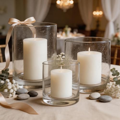 Set of 3 Seeded Glass Hurricane Candle Holders 5/7/8 Inch
