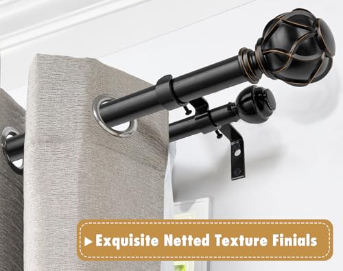 KAMANINA Double Curtain Rod 140 to 180 Inch, Extra Long, Adjustable, Black - color: Black, size: 140-180"