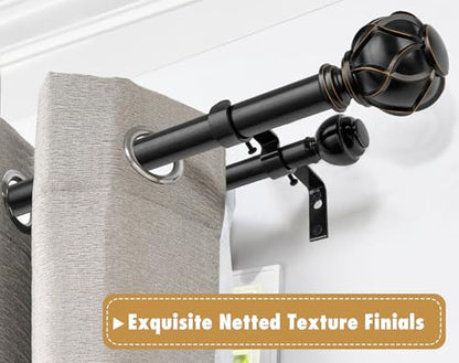 KAMANINA Double Curtain Rod 140 to 180 Inch, Extra Long, Adjustable, Black - color: Black, size: 140-180"