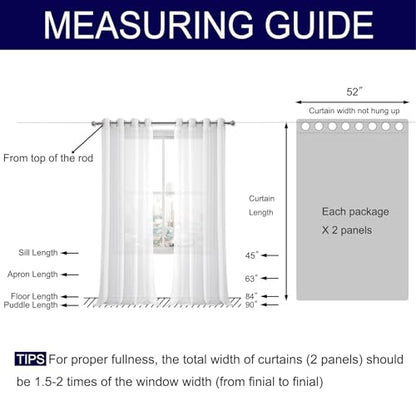 DWCN White Sheer Curtains Linen Look Grommet Long Curtain for Bedroom Voile Sheer Drapes Set of 2 Panels, 52 x 108 Inch Length - color: White, size: 52"W x 108"L (Pack of 2)