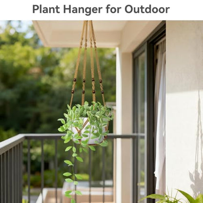 USLAI Macrame Plant Hanger, for Up to 15 Inch Pots, 35 Inch, Brown, 2 Pack - color: 35+35 Inch - Brown