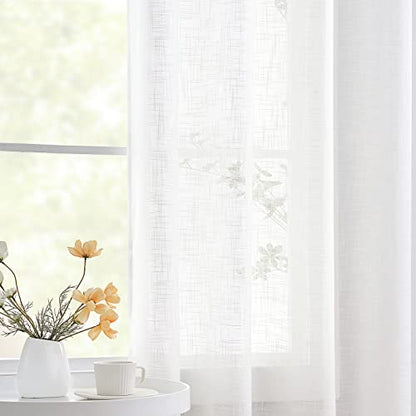 Treatmentex White Semi Sheer Curtains for Living Room Bedroom 52x63 Linen Textured Look - color: White - Rod Pocket, size: 52"W x 63"L (Pack of 2)