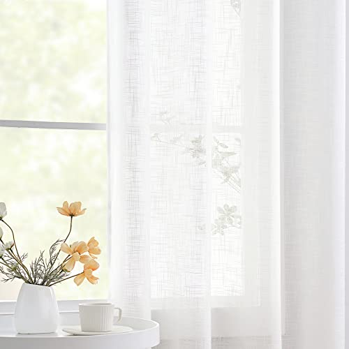 Linen Textured White Sheer Curtains for Living Room Bedroom 52x84" Privacy - color: White - Rod Pocket, size: 52"W x 84"L (Pack of 2)
