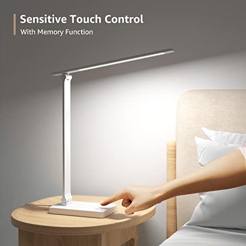 Lepro LED Desk Lamp with USB Charging Port for Dorm Room, 700LM 9.5W, White - color: White