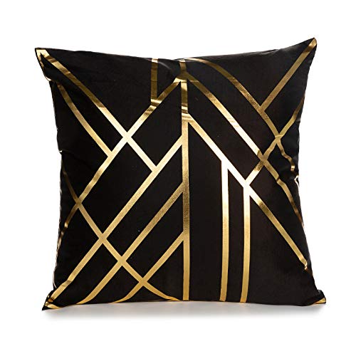 TAOSON Pack of 4, Black White and Gold Geometric Home Decorative Throw Pillow Covers Gold Foil Pillow Covers Square Cushion Covers Decor Couch Sofa Bedroom 18 ×18 Inch S01411 - color: S1411, size: 18" x 18" (Pack of 4)