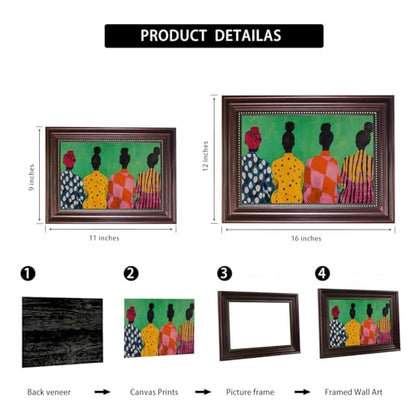 Dark Brown Framed African American Women Canvas Wall Art 9x11 in - color: Colorful Women, size: 11"L x 9"W