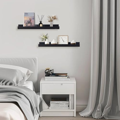 Muzilife 16" Wood Floating Shelves Wall Shelf with Lip, 2Pcs, Black - color: Black, size: 16"