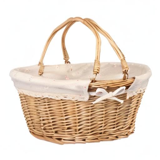 2 Pack Medium Size Oval Willow Basket with Handle, 12.6x9x4.7 Inch Wicker Picnic Basket with Liner, Empty Gift Basket, Wicker Basket for Fruit, Candy, Wine, Gathering, Wedding, Picnic, by GNIEMCKIN - size: 2 PCS medium Circular vine