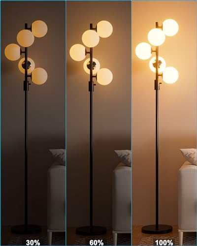 Lightdot 5-Globe Dimmable Globe Floor Lamp Black Retro Standing Lamps - color: 5 Globe-Black