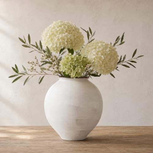 White Ceramic Vase 11.8-Inch Large Round Farmhouse Vase for Home Decor - color: Matte White, size: 11.8in