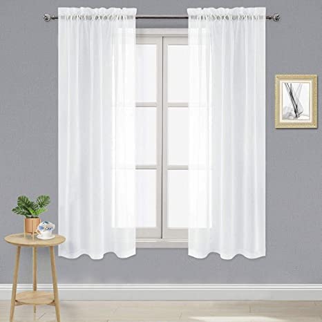 DWCN White Sheer Curtains 63 Inch Long for Living Room Rod Pocket 2 Panels - color: White, size: 36"W x 63"L (Pack of 2)