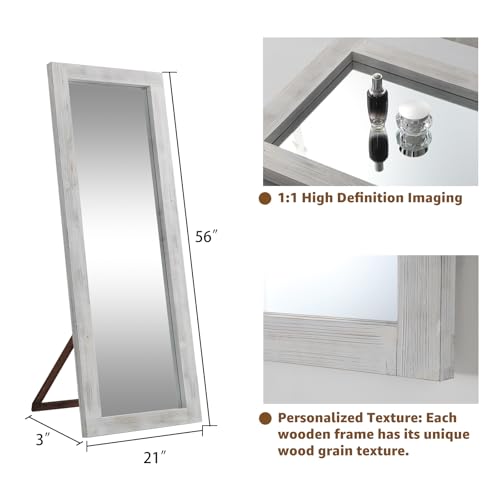MELOMOIR Farmhouse Full Length Mirror Wood Frame 56"x21", Weathering White - color: Weathering White, size: 56"L x 21"W