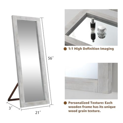 MELOMOIR Farmhouse Full Length Mirror Wood Frame 56"x21", Weathering White - color: Weathering White, size: 56"L x 21"W