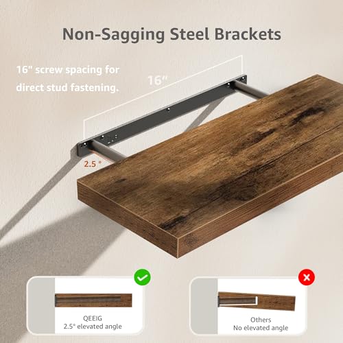 QEEIG Bathroom Long Floating Shelves for Wall (Brown, Set of 2, 23.6") - color: A. Brown, size: 23.6"