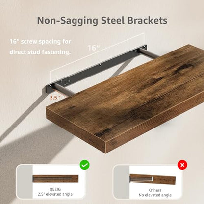 QEEIG Bathroom Long Floating Shelves for Wall (Brown, Set of 2, 23.6") - color: A. Brown, size: 23.6"