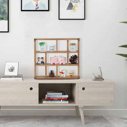 17.7x15.7-Inch Shadow Box Shelf 9-Slot Rustic Wood Floating Shelves Larger Shelf Lightweight Solid Wood Display(9C-Brown) - color: 9c-brown, size: 1 PCS
