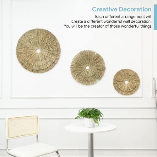 VATIMA Boho Wall Décor – Simple Oversized Wall Basket Décor for Home and Office – Seagrass Wicker Basket Wall Décor Set – 3pcs Flat Baskets – Easy to Hang – Handmade Design – Small/Medium/Large
