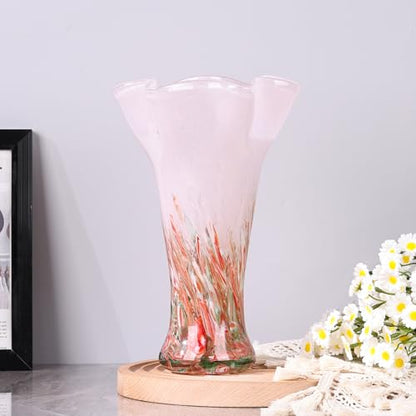 9.0" H Pink Red Glass Vases for Flower, Unique Hand Blown Glass Vase - color: Pink Red