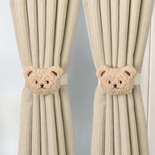 2PACK Snap-Fit Cartoon Cloud Curtain Tiebacks Hook Holdbacks Cute Curtain Holdbacks Rope for Baby Kid Girls Living Room Bedroom Nursery Decor Home Office Decorative (Cloud/Teddy Bear) (Teddy Bear) - color: Teddy Bear