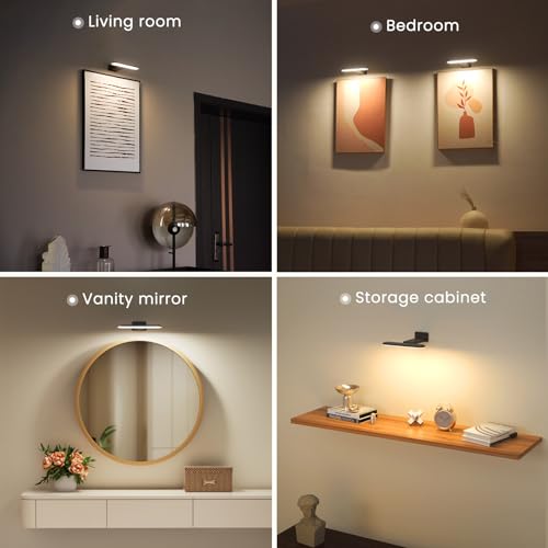 FULEN 2 Pack Picture Lights for Wall Rechargeable, Picture Frame Lights - color: Black, size: 2 PACK