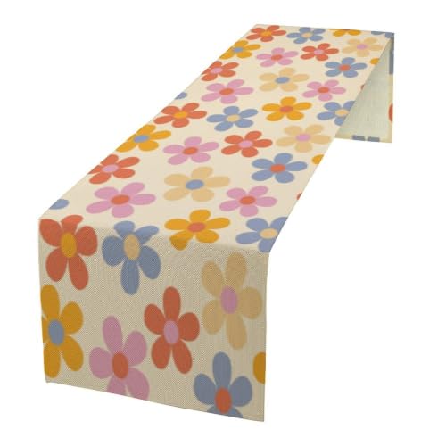 Retro Florals Table Runner Vintage Gardern Flower Hippie Groovy Seasonal Spring Farmhouse Country Dinner Runner for Home Kitchen Dining Table Party Holiday Decor 13"x36" - color: Orange-20, size: W13"x L36"
