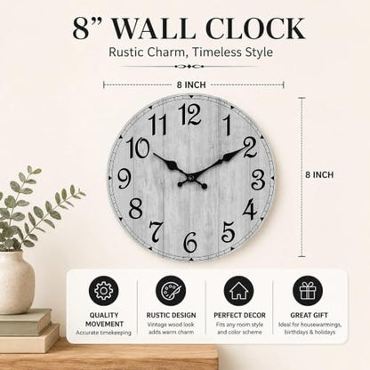 8 Inch Wall Clock, Silent Battery Operated Analog Clock, Grey - color: B-grey Retro, size: 8"