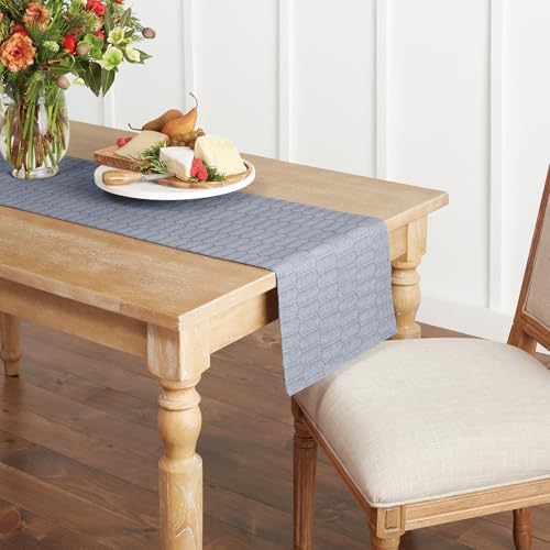 Martha Stewart Honeycomb Modern Farmhouse Reversible Table Runner, Blue, 15"x72" - color: Blue