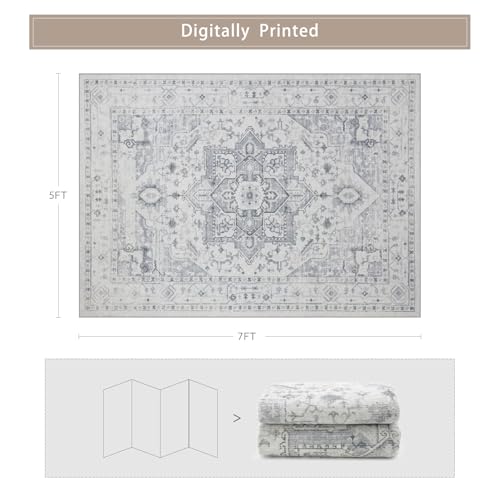 Washable Rugs 5x7 Area Rugs for Living Room,Bedroom,Dining Room,Playroom - color: Grey/Cream/White/Light Blue, size: 5' x 7' (Rectangular)