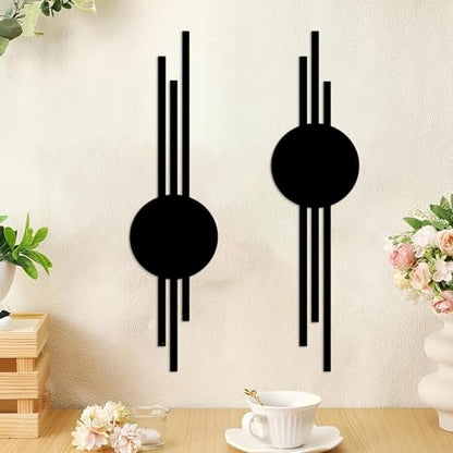 DUOOLN 2 Pcs Abstract Metal Wall Decor, Geometrical Single Line Art-Black - color: Black - Round Geometry