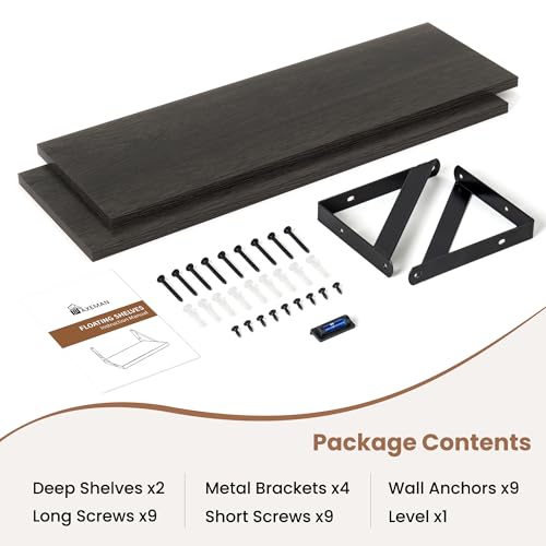 Axeman 24 Inch Floating Shelves, 8 Inch Deep Black Wall Shelves Set of 2 - color: Black, size: 23.6 Inch