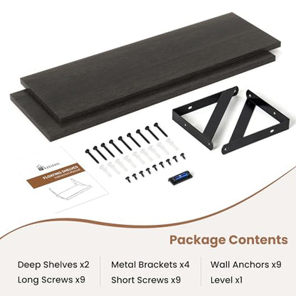 Axeman 24 Inch Floating Shelves, 8 Inch Deep Black Wall Shelves Set of 2 - color: Black, size: 23.6 Inch