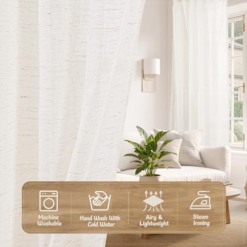 LAMIT Semi Sheer Linen Curtains for Cafe 2 Panels Set, 34 x 24 Inch - color: Natural, size: 34"W x 24"L (Pack of 2)