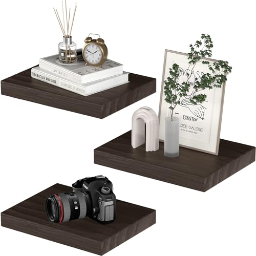 PopiShelves Small Floating Shelves for Wall - 12 x 9 Inch Rustic Brown Shelves for Bedroom, Living Room, Bathroom, Kitchen, Office Decor Set of 3 - color: Rustic Brown, size: 12"