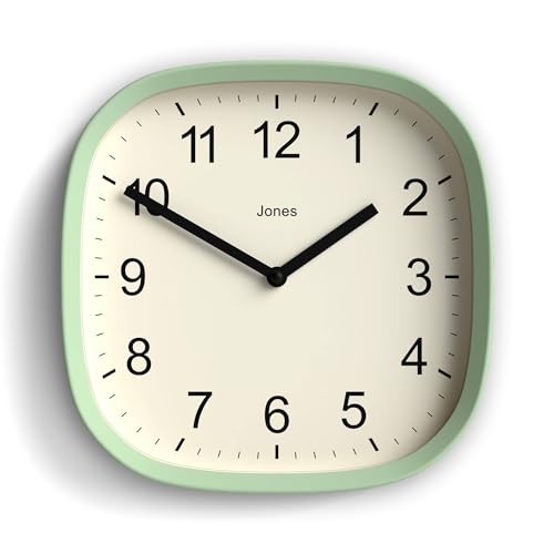 JONES CLOCKS® Sprite wall Clock | Modern Square Clock | 10" | Mint Green - color: Neo Mint