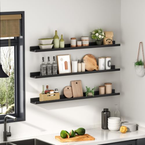 HOOBRO Floating Shelves, Wall Shelf Set of 3, 47.2 Inches Hanging Shelf - color: Black, size: 47.2 Inches
