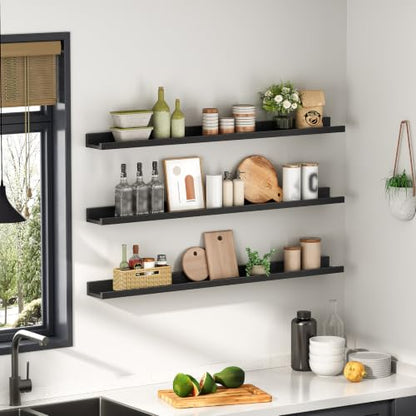 HOOBRO Floating Shelves, Wall Shelf Set of 3, 47.2 Inches Hanging Shelf - color: Black, size: 47.2 Inches